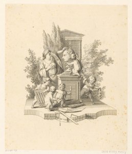 Allegorische voorstelling met een buste van Jacob Otten Huslij