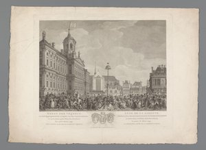 Feest der Vrijheid op de Dam te Amsterdam, 4 maart 1795 door Reinier Vinkeles (I)