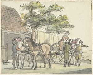 Wagen met twee paarden bij de uitspanning De Donkere Kuil bij Haarlem door Reinier Vinkeles (I)