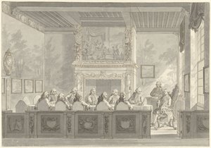 Zittingneming van Prins Willem V in het College van de Admiraliteit te Amsterdam door Reinier Vinkeles (I)