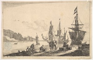Baai met zeilschepen door Reinier Zeeman
