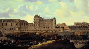 Louvre en Petit Bourbon gezien vanaf de Seine, Parijs, 17e eeuw door Reinier Zeeman