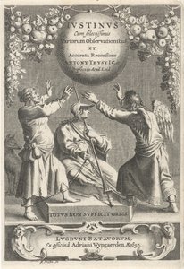 Minerva en twee geketende figuren Titelpagina voor: A. Thysius, Justinus cum selectissimis variorum observationibus et accurata recensione, 1650