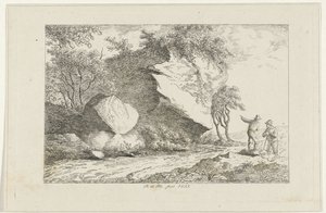 Landschap met twee figuren bij een rots door Reinierus Albertus Ludovicus baron van Isendoorn à Blois