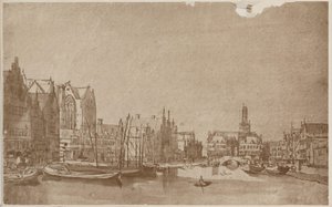 Anoniem Rokin Amsterdam gezien in de richting van het Damplein door Rembrandt