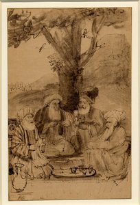 Vier moellahs gezeten onder een boom, Rembrandt, ca. 1656-61 door Rembrandt