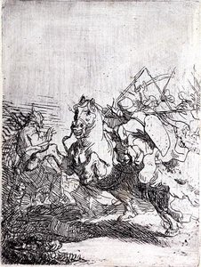 Een Cavaleriegevecht door Rembrandt Harmensz. van Rijn
