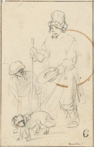 Een blinde bedeljongen en een hond door Rembrandt van Rijn