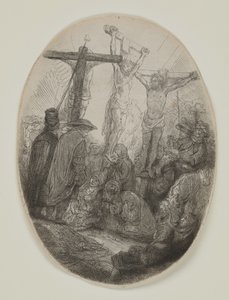 Christus gekruisigd tussen twee dieven: een ovale plaat, ca. 1641 door Rembrandt van Rijn