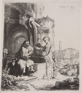Christus en de Vrouw van Samaria: Onder Ruïnes door Rembrandt van Rijn
