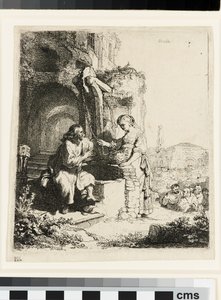 Christus en de Vrouw van Samaria tussen Ruïnes door Rembrandt van Rijn
