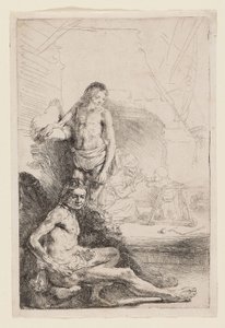 Mannelijk naakt zittend en staand, ca. 1646 door Rembrandt Harmensz. van Rijn