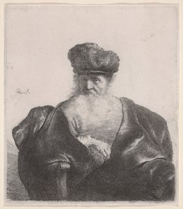 Oude man met lange baard, bontmuts en fluwelen mantel door Rembrandt van Rijn