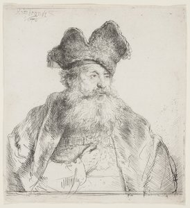 Oude man met een gedeelde bontmuts door Rembrandt van Rijn