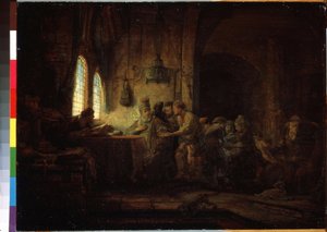 Parabel van de arbeiders in de wijngaard of parabel van de arbeiders van het elfde uur. door Rembrandt Harmensz. van Rijn