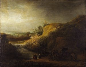 Landschap met doop van een eunuch door Rembrandt Harmensz. van Rijn