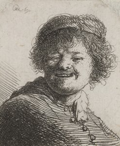 Rembrandt in een Muts, Lachend: Buste door Rembrandt van Rijn