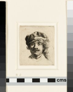 Zelfportret met een zachte muts door Rembrandt van Rijn