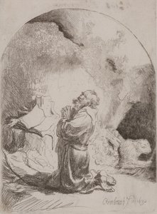 St. Hiëronymus biddend: gebogen prent