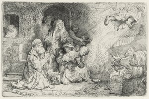 De engel vertrekt uit de familie van Tobias door Rembrandt van Rijn