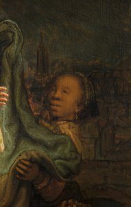 De Visitatie (detail) door Rembrandt van Rijn