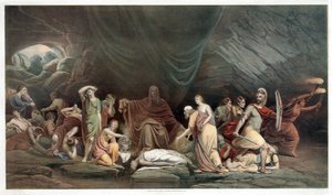 Het Hof van de Dood, uitgegeven 1859 (kleur litho) door Rembrandt Peale