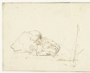 Saskia ziek in bed door Rembrandt van Rijn (copy after)