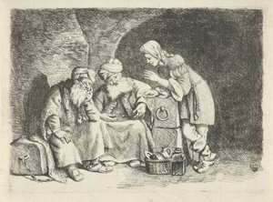 Jozef verklaart de dromen van de bakker en de schenker door Rembrandt van Rijn (follower of)
