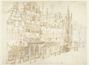 Gezicht op een huizenrij in een stad