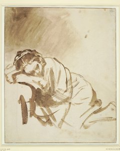 Een jonge vrouw die slaapt Hendrickje Stoffels door Rembrandt van Rijn