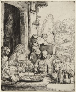 Abraham ontvangt de engelen door Rembrandt van Rijn