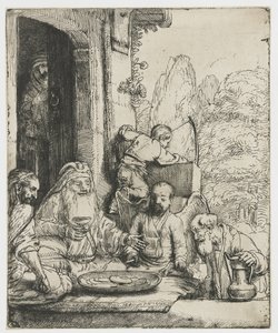 Abraham ontvangt de engelen door Rembrandt van Rijn