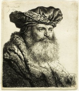Baardige man in een fluwelen muts met juweelklem door Rembrandt van Rijn
