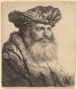 Bebaarde man in een fluwelen muts met een juweel door Rembrandt van Rijn