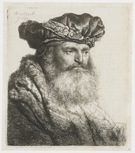 Bearded Man in a Velvet Cap with a Jewelled Clasp door Rembrandt van Rijn