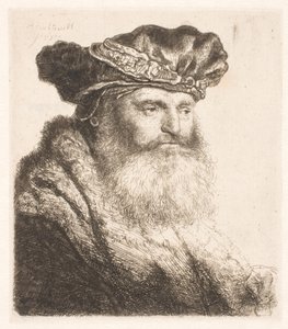 Baardige man met een fluwelen muts met juweelgesp door Rembrandt van Rijn