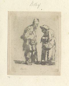 Bedelaar en bedelares in gesprek door Rembrandt van Rijn