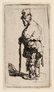 Bedelaar Leunend op een Stok, Naar Links Gekeerd door Rembrandt van Rijn
