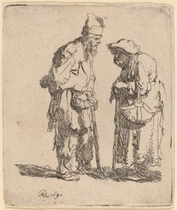 Bedelman en bedelvrouw in gesprek door Rembrandt van Rijn
