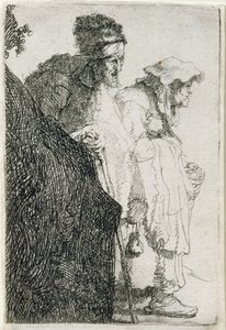 Bedelaar Man en Vrouw Achter een Bank, ca. 1630 door Rembrandt van Rijn