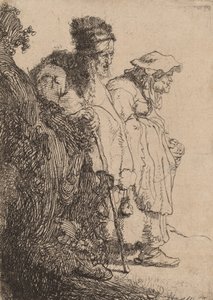Bedelman en vrouw achter een bank, c. 1630 door Rembrandt van Rijn