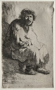 Bedelaar Zittend op een Oever door Rembrandt van Rijn