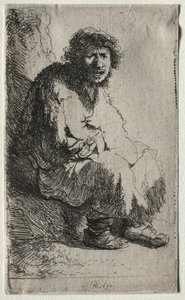 Bedelaar zittend op een bank, 1630 door Rembrandt van Rijn