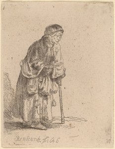 Bedelares Leunend op een Stok door Rembrandt van Rijn