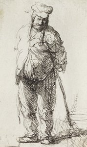Bedelaar leunend op een stok door Rembrandt van Rijn