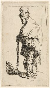 Bedelaar leunend op een stok door Rembrandt van Rijn