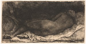 Zwarte Afrikaanse meisje liggend door Rembrandt van Rijn