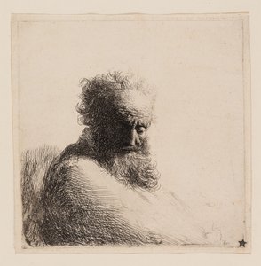 Buste van een Oude Baardige Man, Neerkijkend, Driekwart Rechts