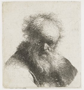 Buste van een oude man met vloeiende baard en witte mouw
