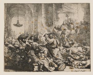 Christus verdrijft de geldwisselaars uit de tempel door Rembrandt van Rijn